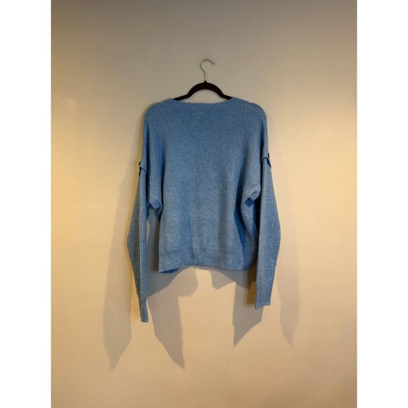 DKNY Jeans Light Blue Button-Sleeve Ribbed Knit Sweater — XL - Picture 2 of 5